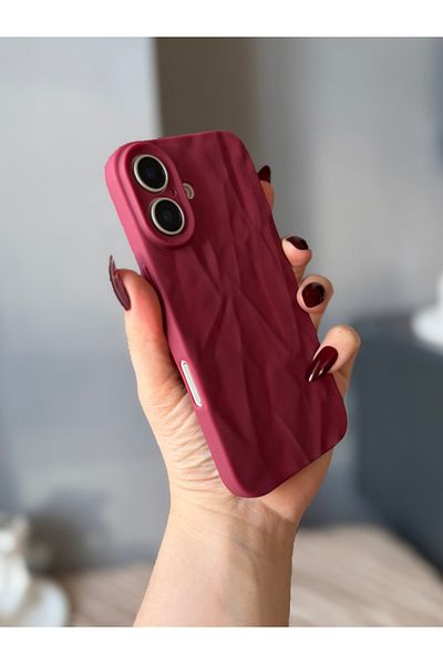 MİRAZ TASARIM iPhone 16 3D Wavy Cut Bordo Case