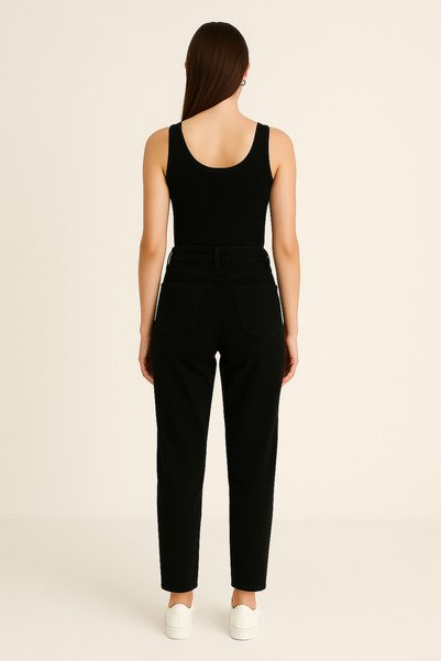 DELDNM Maria Black Women's Mom Jean High Waist Lycra Cotton Jeans