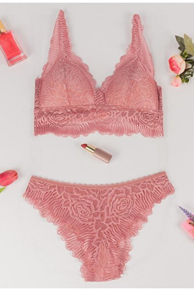 SVD Collectıon Pudra Pembesi Dantel Detaylı Bralet Takım
