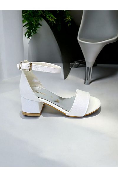 pediashoes Girl's White Color Silvery Square Heeled Stylish Evening Shoes