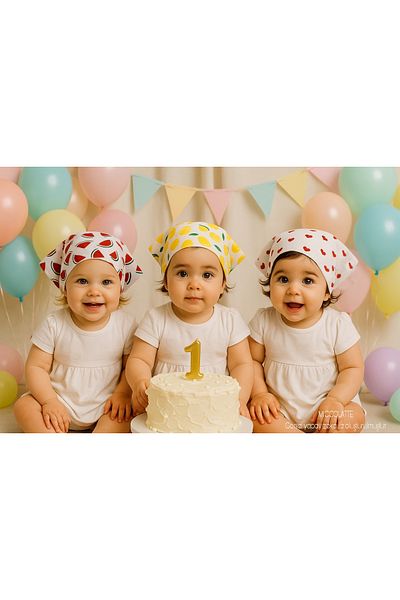 Miccolatte Baby Girl and Child Fruit Patterned Poplin Fabric Tie Triangle Bandana (Single)
