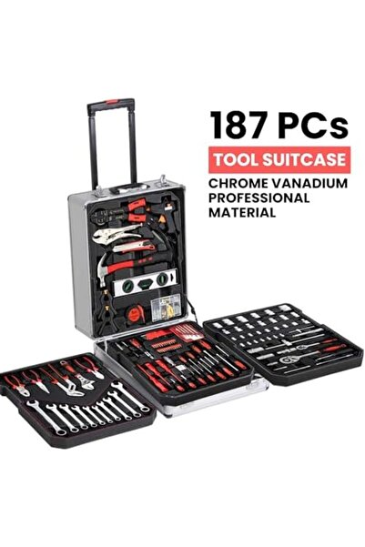 Generic Complete Tool Box with Wheels, Metal, Portable, Manual Spare Parts Set