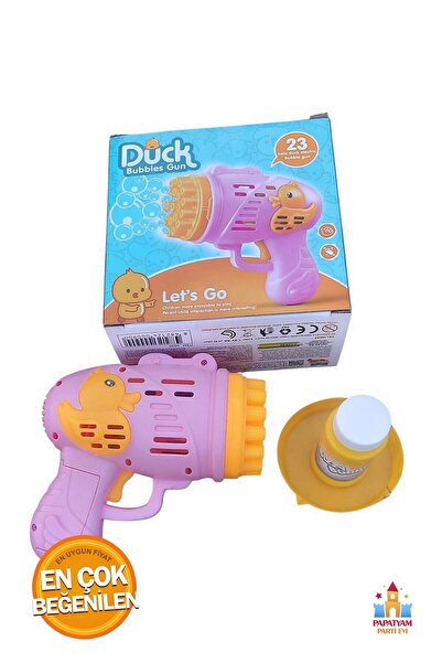 PapatyamPartiEvi Pembe Duck Ördek Köpük Tabancası - Pilli ve Çok Delikli Tasarım