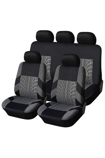 RO GROUP Set Huse Scaune Auto RoGroup Mesh, 9 Bucati, gri cu negru