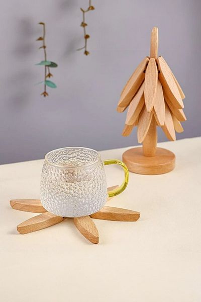 safestore Σετ 2 Bamboo Tree Coasters με ανθεκτικό στη θερμότητα ποτήρι και πτυσσόμενο κάτω μέρος της κατσαρόλας