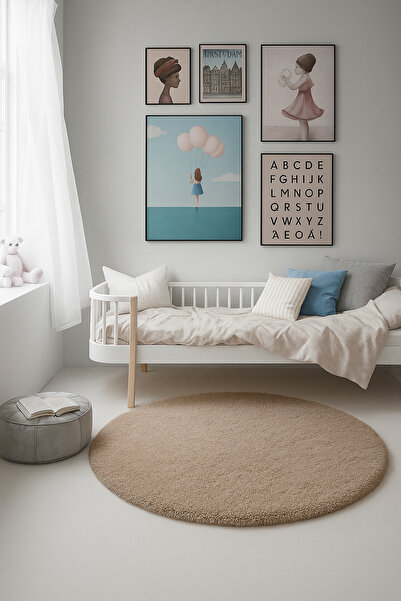 SOFT DECOR Modern Yuvarlak şekilli Salon Halısı Çocuk Odası Yolluk Kaymaz Tab...