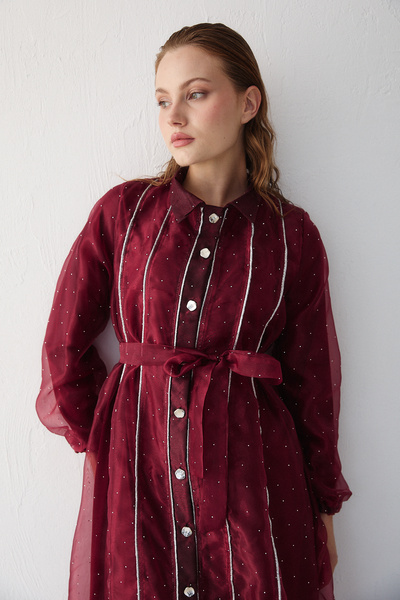 Melike Tatar Organze Taşlı Elbise 32-3554