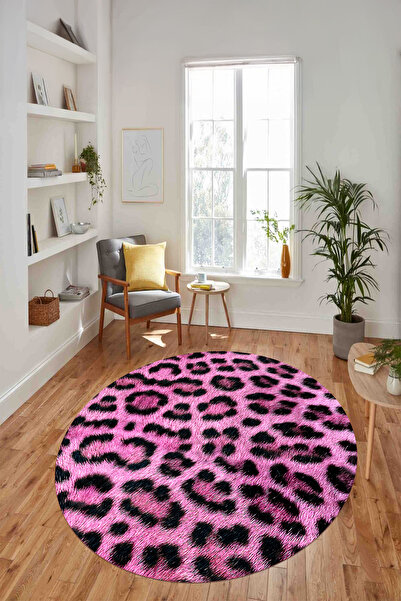 Viyana Home Modern Kaymaz Taban Leopar Desen Yıkanabilir Yuvarlak Mutfak Salo...