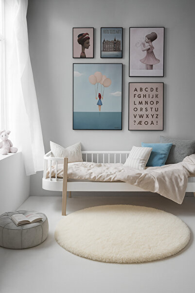 SOFT DECOR Modern Yuvarlak şekilli Salon Halısı Çocuk Odası Yolluk Kaymaz Tab...