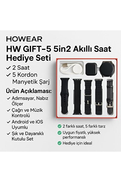 NOMTEKNO HOWEAR HW GIFT-5 5in2 Bay Akıllı Saat Hediye Seti | 2 Saat + 5 Kordo...