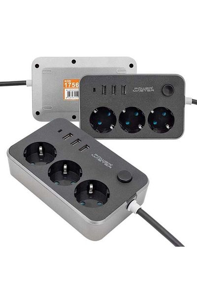 Zibox Powermaster 3 USB Output 1.8 Meter Cable 3-Current Protected Socket (10A-2500 Watt) Pm-17564