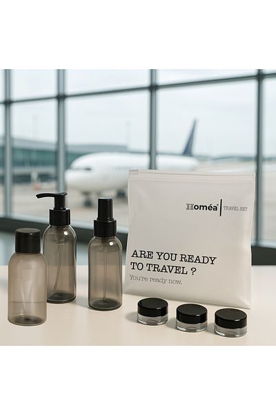 ROYALGROSS Plastic Travel Size 100ml Smoked Bottle and Jar Set of 6 – Travel Kit with Bag