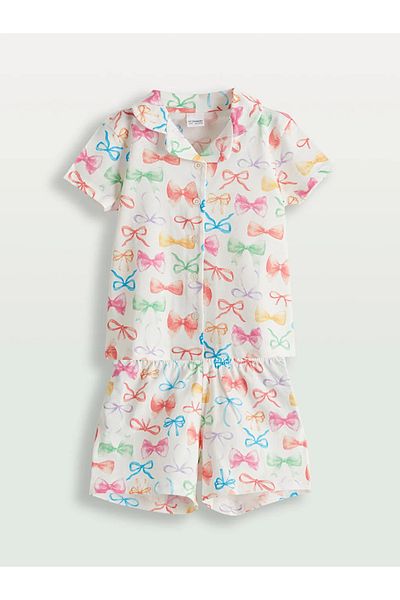 LC Waikiki Lcw Kids Ecru Ribbon Detailed Girl's Shorts Pajama Set