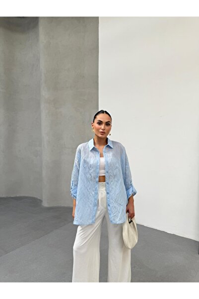 Genel Markalar Transparan Mavi Çizgili Gömlek