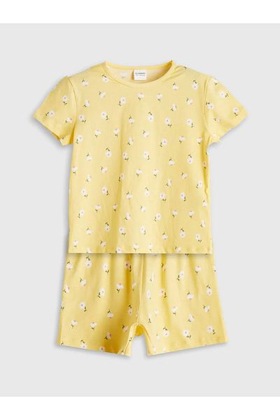 LC Waikiki Lcw Kids Yellow Printed Girls' Shorts Pajama Set