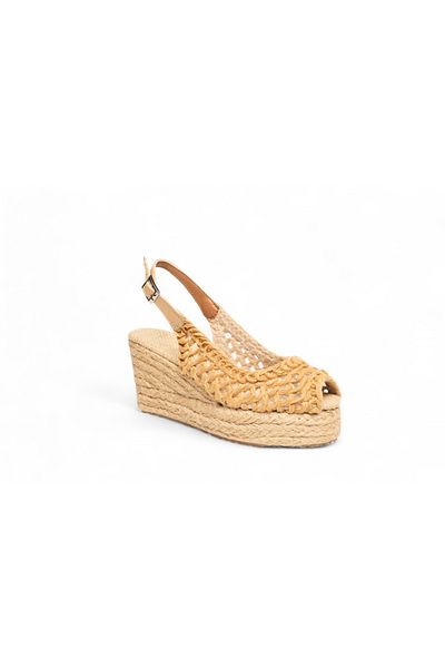 Kartezyen New Season Imported Quality Hazelnut Toe Cap Straw Detailed Wedge Heel Shoes