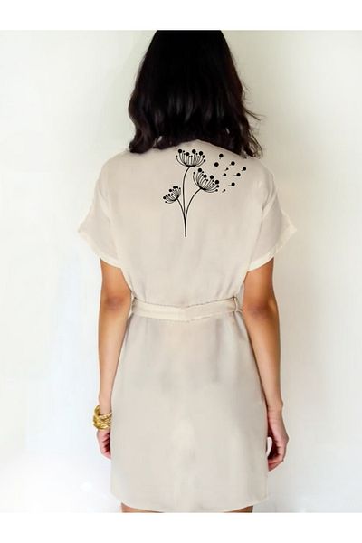 Kidilia Aquarius Design Ecru Color Low Sleeve Muslin Kimono