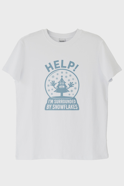 NUUGG Help! I'M Surrounded by Snowflakes Irony Design Printed White T-Shirt (...