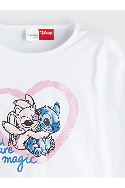 LC Waikiki LCW Kids Beyaz Lilo & Stitch Baskılı Kız Çocuk Pijama Takımı