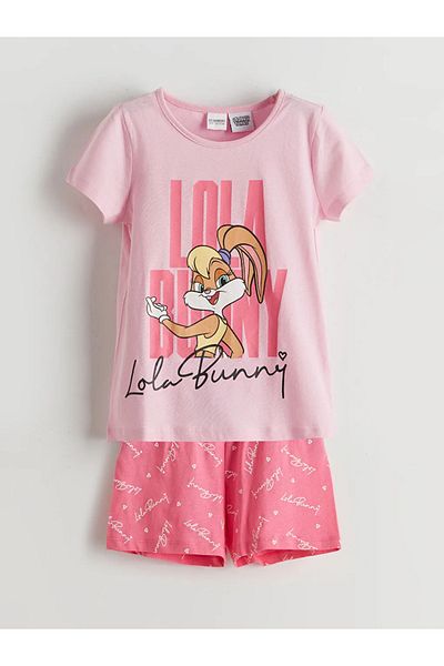 LC Waikiki Lcw Kids Pink Lola Bunny Printed Girls's Shorts Pajamas Set