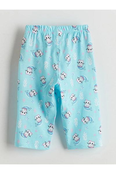 LC Waikiki Lcw Kids Turquoise Elastic Waist Printed Girls' Pajama Bottom