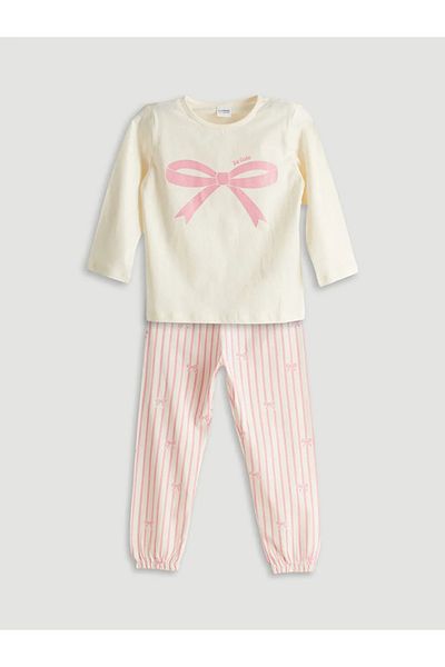 LC Waikiki Lcw Kids Ecru Ribbon Detailed Girls' Pajama Set