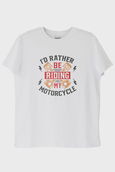 Generic Brand I'D Rather Be Riding My Motorcycle Printed White T-Shirt (XL / ...