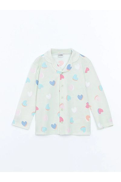 LC Waikiki Lcw Kids Green Shirt Collar Girls Pajamas Set