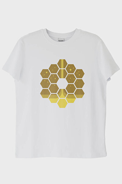 NUUGG تي شيرت أبيض مطبوع بتصميم سداسي من جيمس ويب