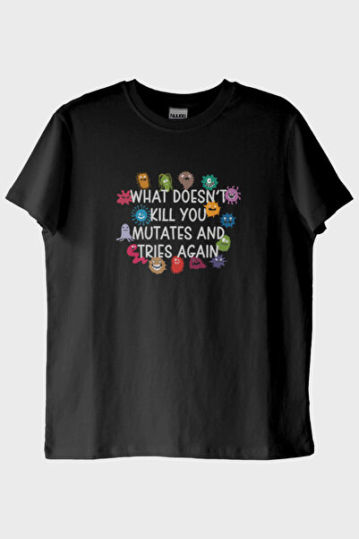 NUUGG What Doesn'T Kill You Mutates Printed Humorous T-Shirt (XS / Black)
