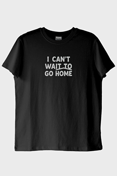 NUUGG I Can'T Wait to Go Home Printed Design Black T-Shirt (XXL / Black)