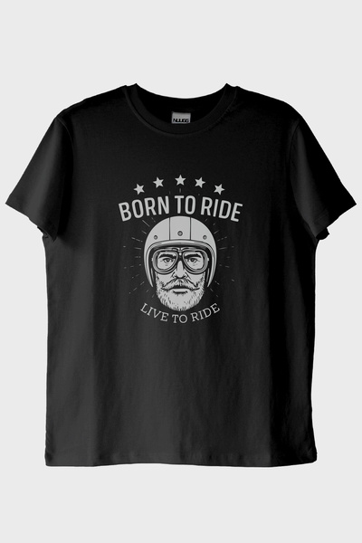 Generic Brand Born to Ride Live to Road Printed Motorcycle Themed Black T-Shi...