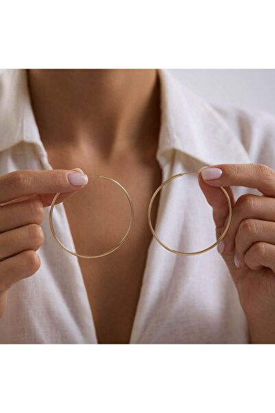 Sembol Gold 14K Altın Halka Küpe 1,2 mm 6.0 cm GİZLİ KİLİT