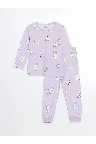 LC Waikiki Lcw Kids Lilac Crew Neck Long Sleeve Printed Baby Girl Pajamas Set
