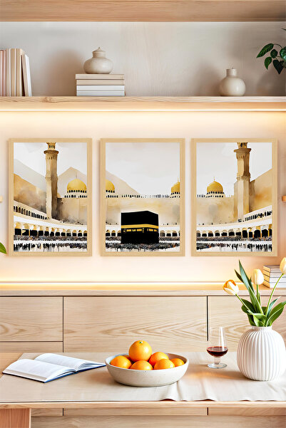 kutuTR 📌 Kâbe Manzaralı 3’lü Tablo Seti – İslami ve Huzur Veren Dekor 🌙🕋🌟...