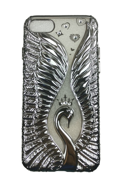 OEM Carcasă compatibilă cu iPhone 7, design de lebădă cu pietricele, argintie 3D