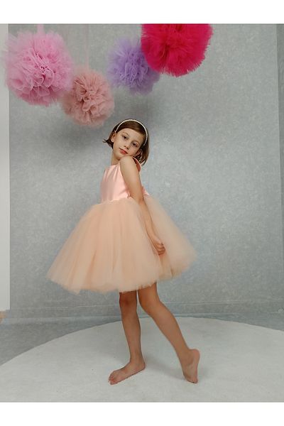 MadyaButik Girl's Island Model Evening Dress Salmon Dress