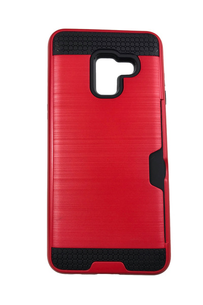 OEM Carcasă compatibilă cu Galaxy A8(2018), A530, Carcasă din plastic și silicon, Suport card, Roșu