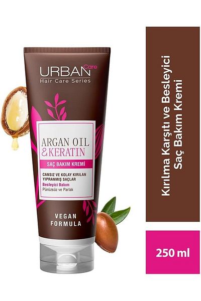 Urban Care Argan Oil with Keratin - Smooth, Easy-to-Frake Hair Care Cream - Vegan - 250ml