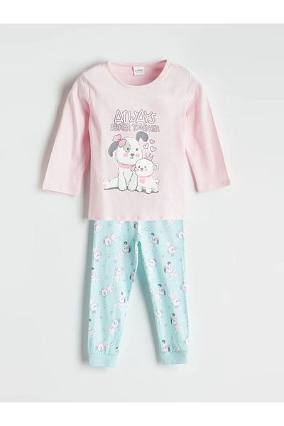 LC Waikiki Lcw Kids Pink Crew Neck Printed Girls' Pajamas Set
