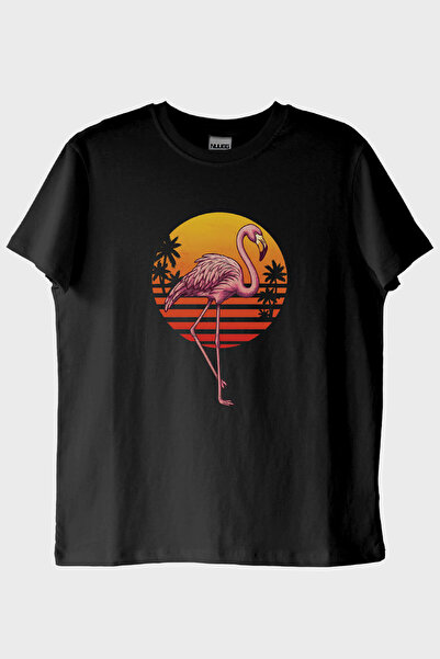 NUUGG تي شيرت أسود بطبعة ريترو فلامينجو (S / أسود)