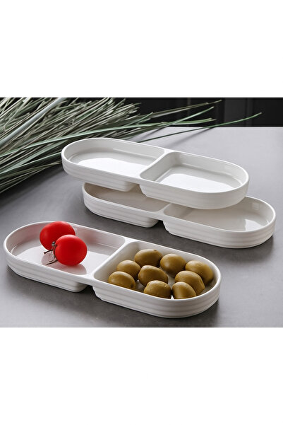 A A Company 2'li Oval Porselen iki bölmeli kahvaltı sunum tabağı, iki bölmeli...