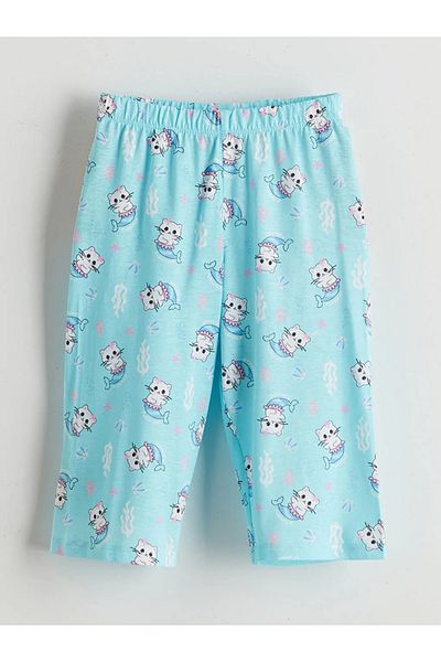 LC Waikiki Lcw Kids Turquoise Elastic Waist Printed Girls' Pajama Bottom