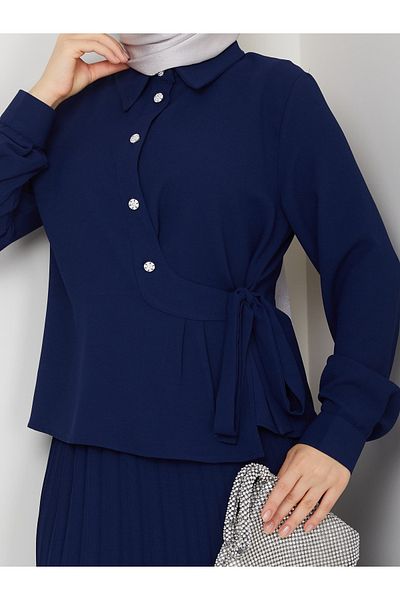 Monchoix Women's Side Tie Plus Size Pleated Skirt Double Suit