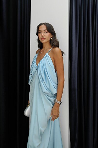 Havoş Baby Blue Satin Surface Volume Dress