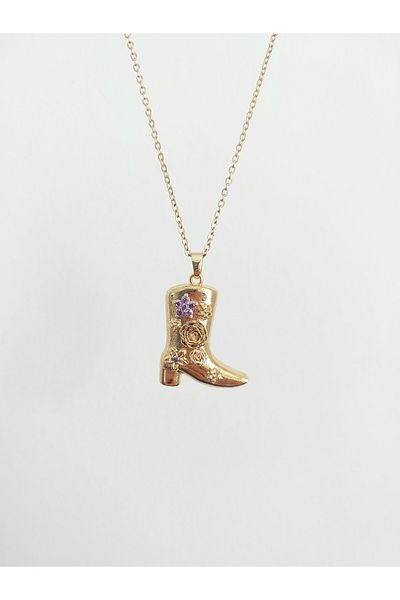 Alexis Carrel Lotus Flower Pattern Cowboy Boot Steel Necklace