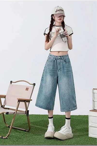 DENOKMODA Y2K Yıkamalı BAGGY Tarzı Unisex Denim Şort Bermuda