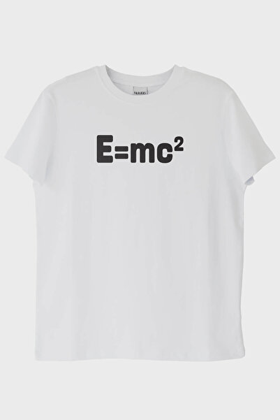 NUUGG تي شيرت أبيض بتصميم علمي مطبوع E=mc²