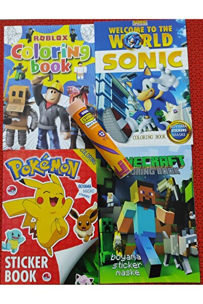 ada çanta kırtasiye 4 adet stickerli boyama kitabı ve 12 li tüp kuru boya kal...