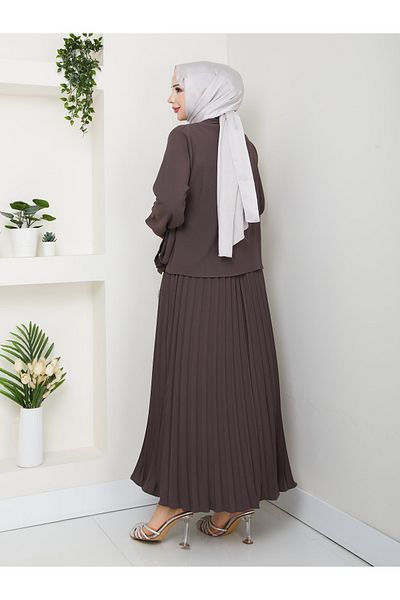 Monchoix Women's Side Tie Plus Size Pleated Skirt Double Suit